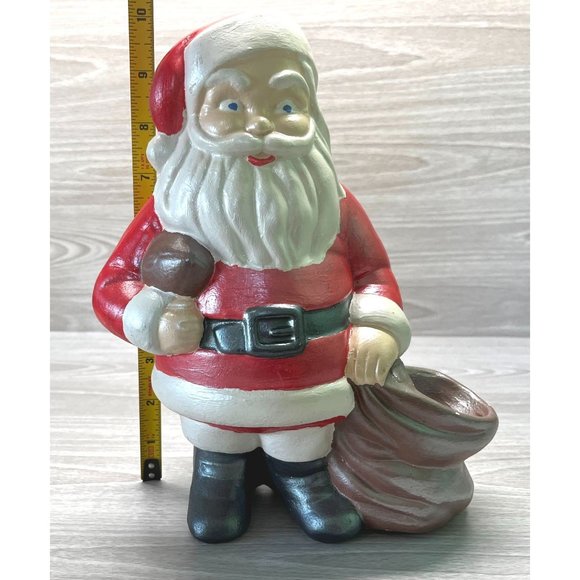 Vintage Christmas Figure Santa Toy Sack & Football Handpainted Ceramic Heavy - Picture 3 of 12